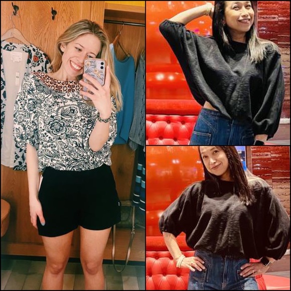 By Anthropologie French Terry Floral Batik Dolman Bubble Blouse Top - Picture 11 of 16